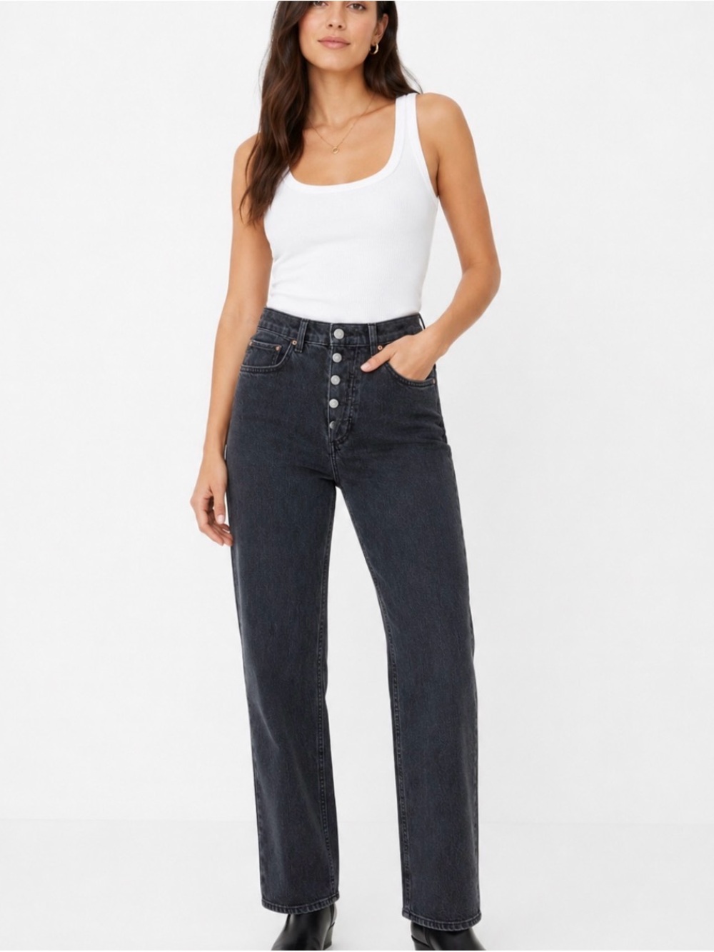 Denim Forum Women's Straight-Leg Button-Fly Jeans - Black Wash